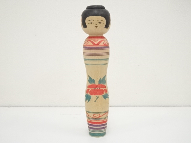 JAPANESE FOLK CRAFT / WOODEN KOKESHI DOLL / 24.3cm / SIGNED ARTISAN WORK 
